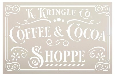 Kringle Coffee Stencil DIY Vintage Santa Decor Reusable Plastic - StencilAir