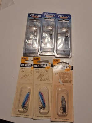 ACME KASTMASTER & VIBRAX BLUE FOX LURES NOS ×6 1/8 oz, & 7/64 oz SILVER/RAINBOW