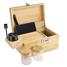 Bamboo Stash Box Rolling Box with Combination Lock Wooden Storage Boxs with