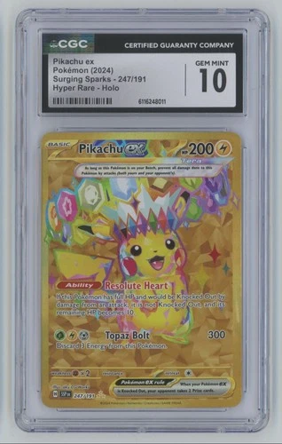 2024 Pokemon Surging Sparks Pikachu ex CGC 10 Hyper Rare #247