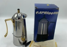 New RARE 3 Cup CAPRICCIO Stainless Steel Stovetop Espresso-Moka Pot Coffee Maker