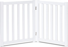 2-Panel Wooden Free Standing Foldable Dog Gate Indoor   Solid Hardwood 24" High,