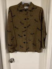 Vtg Giancarlo Ferrari Antique Gold Black Dragonfly Print Rayon Lined Sz8