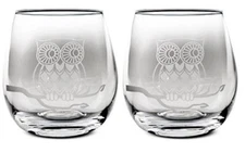 TMD Holdings Etched Owl Stemless Wine Glasses 17 Ounces Set of 2, 4, 6, 8 NEW