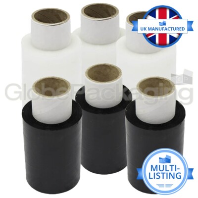 KLAR & SCHWARZ MINI HANDLICHE PALETTENFOLIE STRETCH SCHRUMPFFOLIE 100mm x 150M -ALLE MENGEN