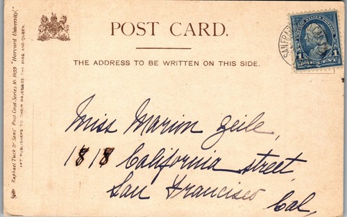 Harvard University - Harvard Gate Raphael Tuck Postcard, UDB 1905 Vtg PC II - Picture 2 of 2