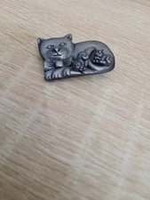 Torino Grey Pewter Kitty Cat Brooch Pin Set With Earrings & Brooch Set Box