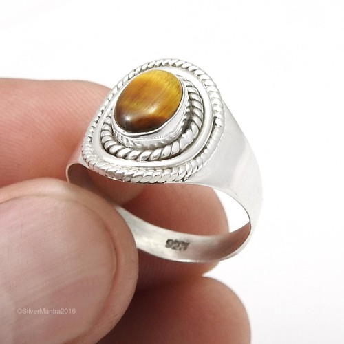 Sacral Chakra Tiger Eye Gemstone 925 Silver Wife Cocktail Ring Jewellery Size Q