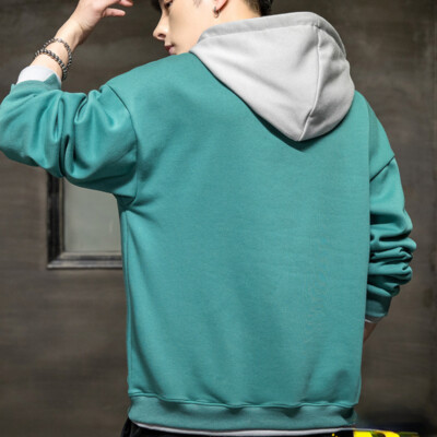 Men Sweatshirt Hooded Fake Two Piece Jumper Top Hoody Casual