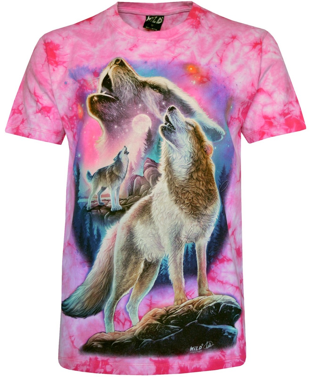 Tie Dye T-Shirt Wolves Howling Under the Cosmic Night Wolf