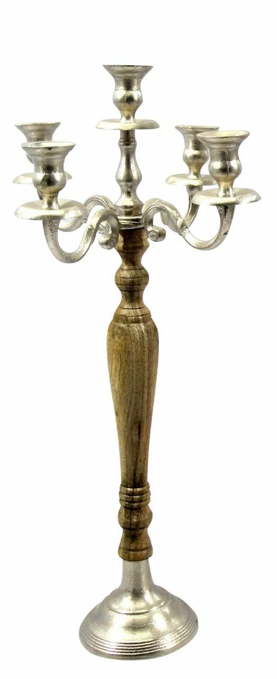 Kerzenständer 5-armig Kandelaber aus Holz und Metall braun/silber Höhe 60 cm - Bild 1 von 1