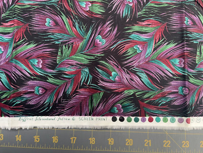 Peacock Feather Hearts Cotton Fabric Hoffman International Jewel Tones 1 yd