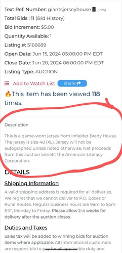 Brady House Auto Game Used Harrisburg Giants Negro League Jersey 6/15/2024 - Picture 7 of 7