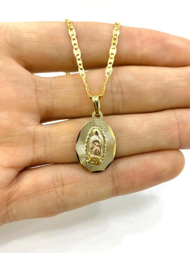 14K Nuestra Señora de Guadalupe Dije Colgante Collar Familia Joyería Religiosa 22x14 Foto 4 de 4