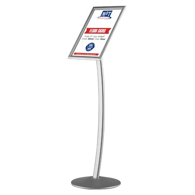 Pedestal Curved Sign Holder Restaurant Menu Board Floor Standing 11x17'' Silver