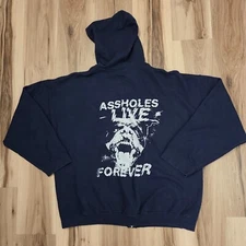 Assholes*s Live Forever Full Zip Hoodie Mens 2XL Blue Fleece