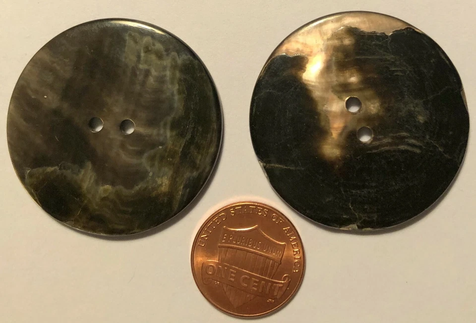 2 Large MOP Natural Shell Abalone Sew-through Cat Eye Buttons 1 7/16" 37mm 10000 - Image 4 of 4