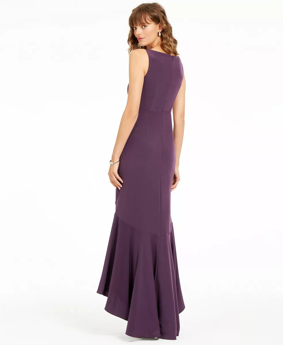 Adrianna Papell Crepe Cascade Gown Currant Purple Size 6 159