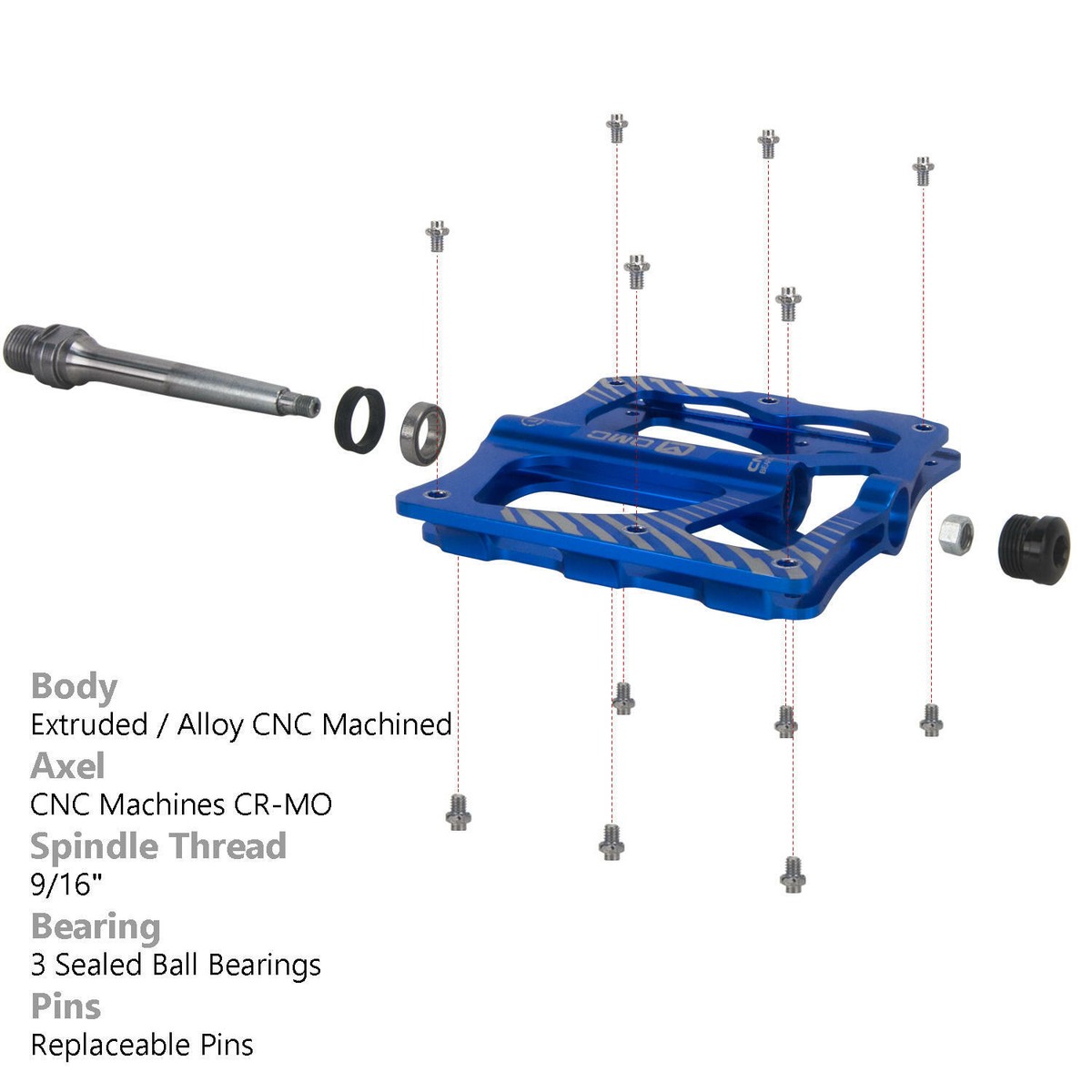 Pédales Pour Vélo OMC-307BK 9/16" Aluminum Platform Mountain Bike Pedals 3 Sealed Bearing Mtb Bmx 801785 - Foto 8