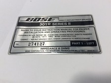 BOSE 301 SERIES II Label Part 1 -Left  Speaker Original Genuine