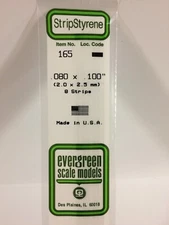 Evergreen # 165 Styrene Strip  .080x.100" (8) A Scale MIB