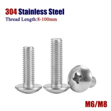 M6/M8 Phillips Truss Head Screw Pan Head Bolts 304 Stainless Steel L:8-100mm