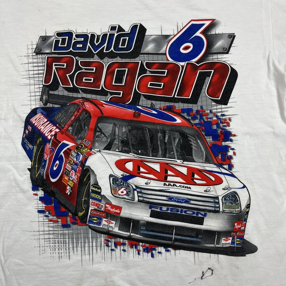 Vintage David Ragan NASCAR Shirt Mens Large White AAA Racing Roush Fenway Chase - Image 2 of 4