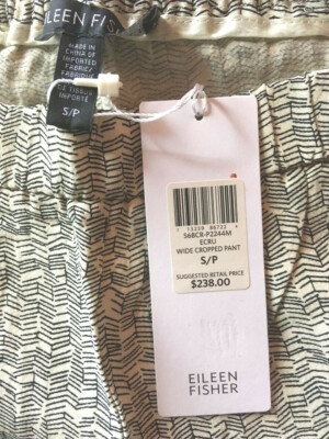 エクリュ25 $238 BNWT Eileen Fisher Broken Chevron Tencel Visc ECRU Wide Crop