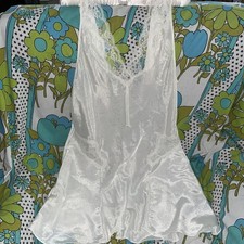 Vintage Adonna White Satin Bridal Chemise Sz Large Nightgown Slip Lace