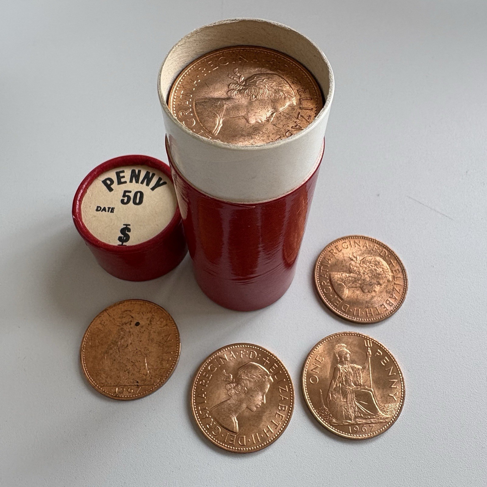 Box Of 23 X 1967 Uncirculated Penny X 50 In Red Sandhill Tubes