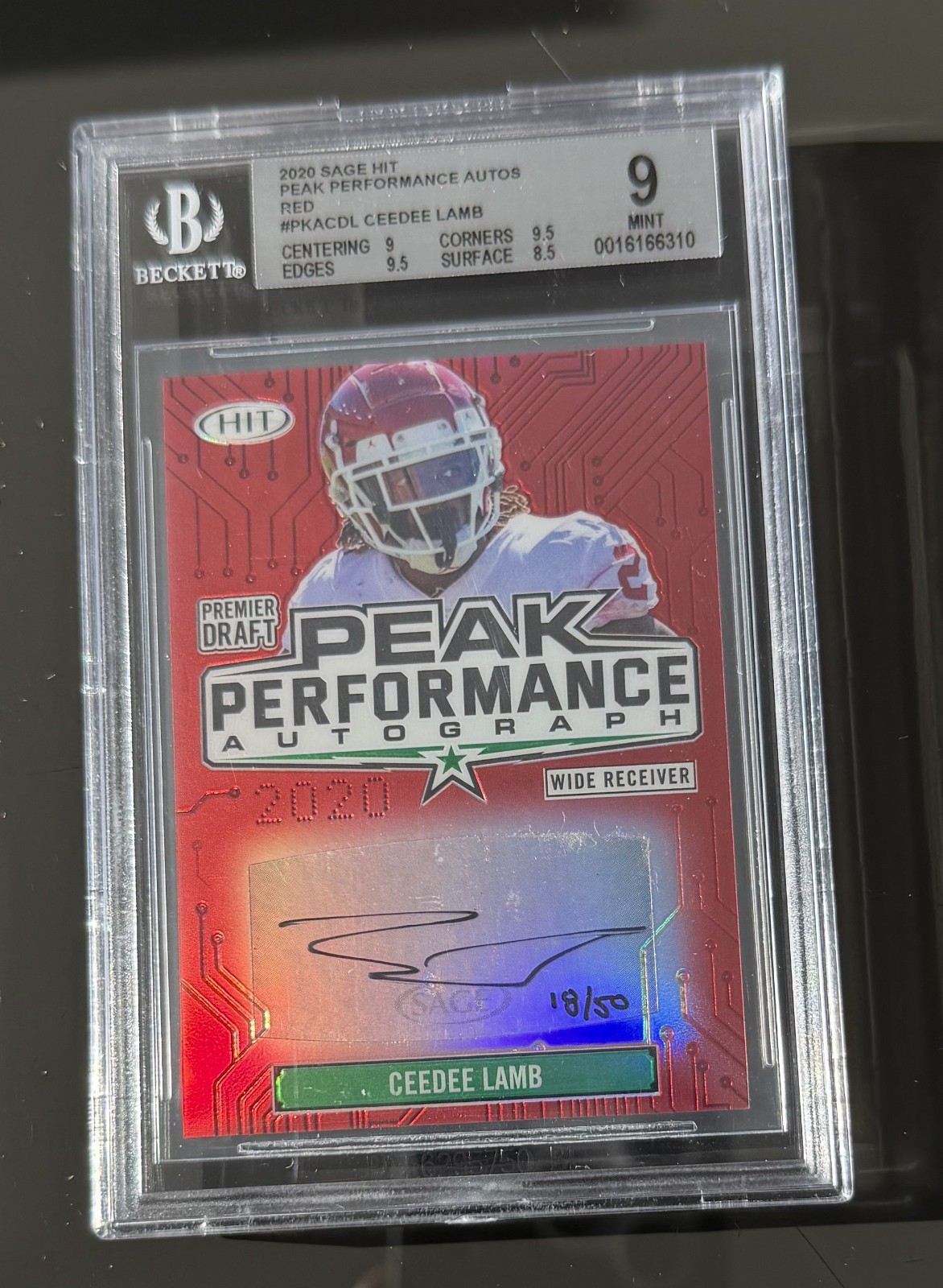 CeeDee Lamb Sage Hit Premier Draft Peak Performance Autograph #PKACDL Red
