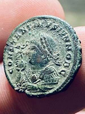 Constantine II Caesar AE Follis Trier AD 323, VICTORY, UNCLEANED, RARE R-3, VF+!
