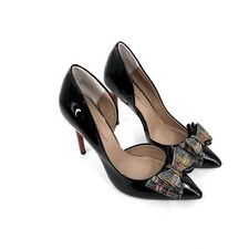 Betsey Johnson Prince P Black Patent Rainbow Rhinestone Bow Heels Size 9M