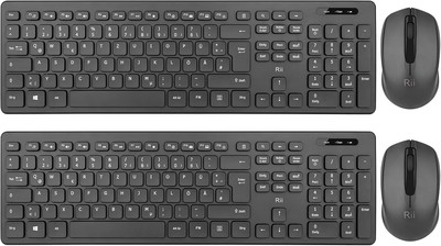 Rii 2 Stück Tastatur Maus Set kabellos Schwarz Wireless QWERTZ für PC Smart TV