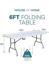 Heavy Duty 6ft Folding Table – Portable Plastic Banquet & Camping BBQ Table