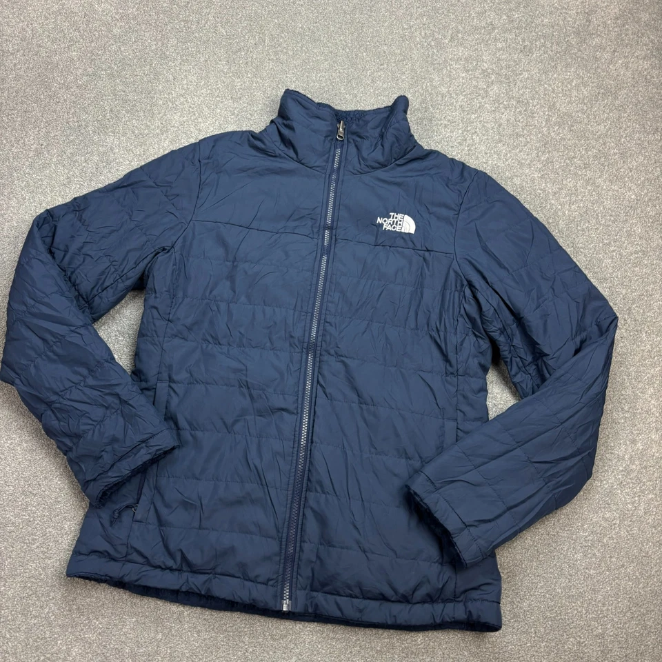 Chaqueta North Face Mujer Mediana Azul Puffer Reversible Vellón Forrado Abrigo Dama* Foto 2 de 4
