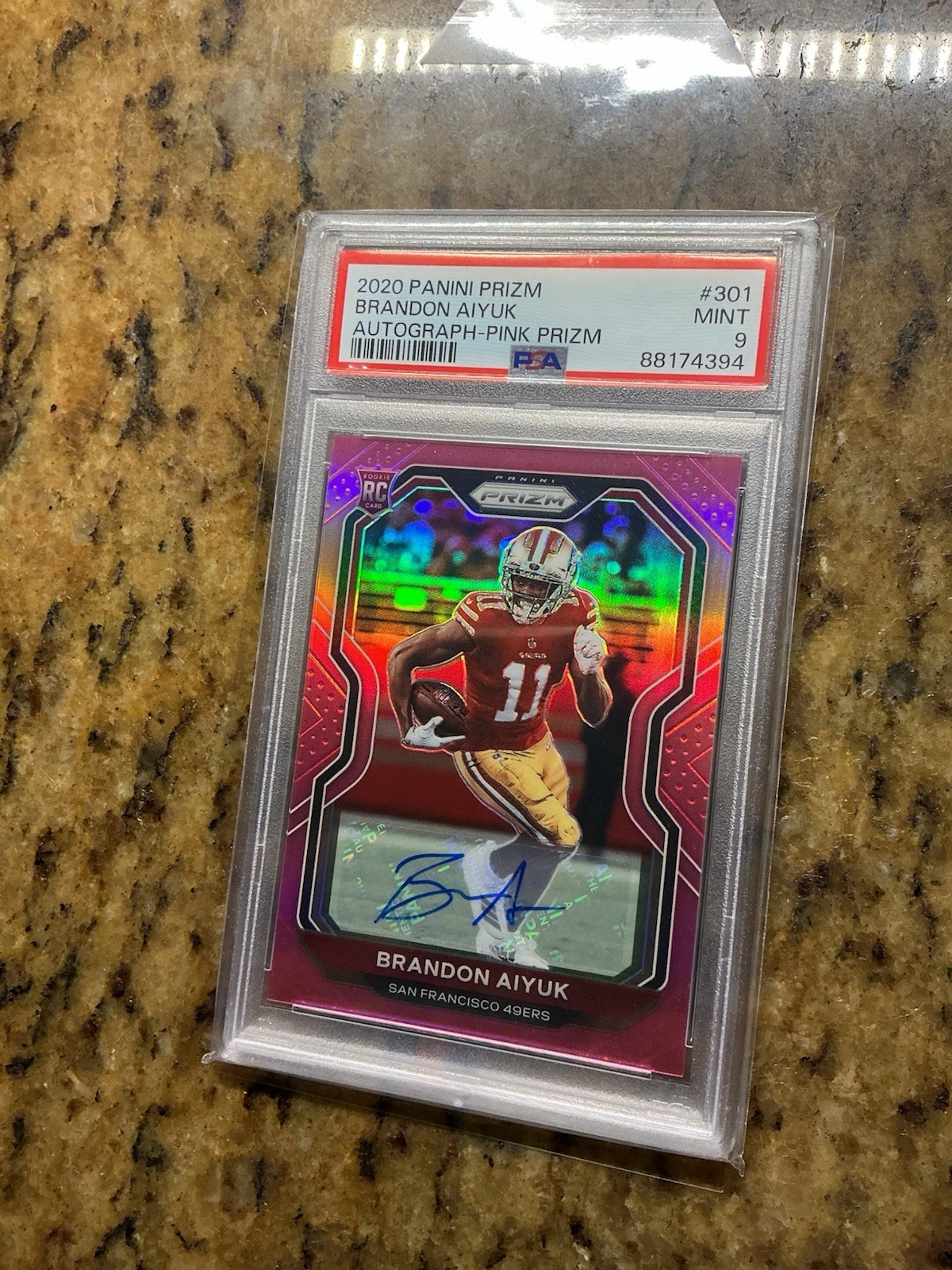 BRANDON AIYUK 2020-21 Panini Prizm Pink Rookie Auto PSA Mint 9 Commanders? SSP