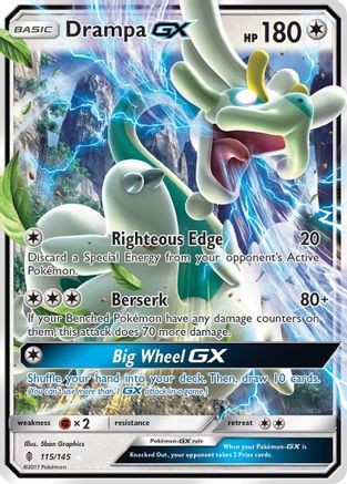 Drampa GX 115/145 Holo Ultra Rare Guardians Rising Pokemon Holo Near Mint
