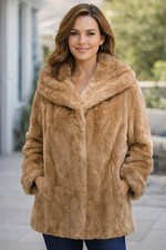 Vintage Faux Fur Reads Coat Womens Sz M/L 60's 70's Brown Glam Old Hollywood