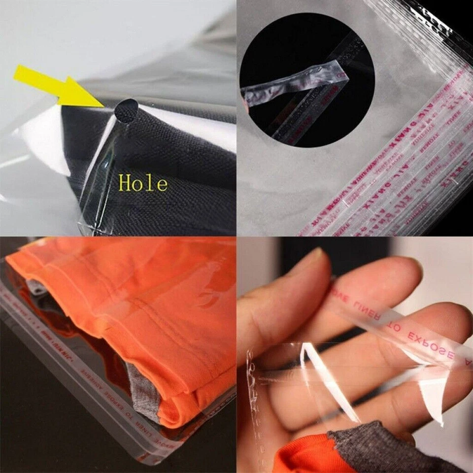 100PCS Clear Resealable Self Sealing Cello Cellophane Bags Plastic OPP Poly Bags - Image 4 of 4