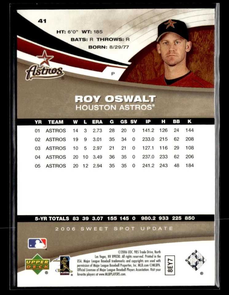 2006 Upper Deck Sweet Spot Update #41 Roy Oswalt Card Houston Astros - Image 2 of 2