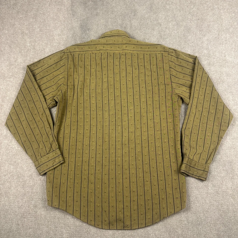 Vintage 80s IMPACT Dagger Collar Shirt Olive Stripe Jacquard Button Down Medium - Image 2 of 4