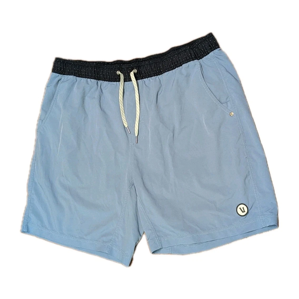 Vuori Men’s Kore Lined Shorts 2XL Gray Blue Running Training 7 Inseam Drawstring
