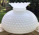 Vintage Hobnail Milk Glass 10” Fitter Hurricane Oil Lamp Shade Ruffled Top