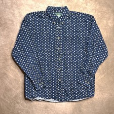 Vintage 90s Geometric Abstract Sports Print Button Up Shirt Navy Long Sleeve