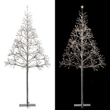 53/61 In. Tall Indoor/Outdoor Artificial Christmas Tree with LED Lights, Silver