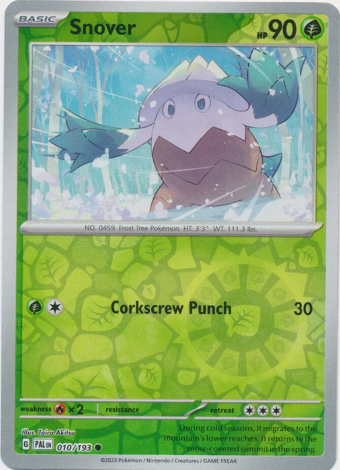 Snover - 010/193 - Common - Reverse Holo NM Paldea Evolved