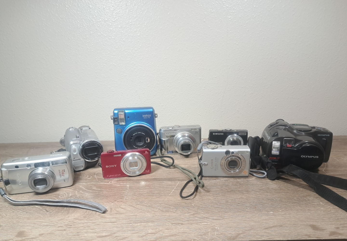 Untested Lot of 8 Digital & Film Cameras + Camcorder Sold As Is