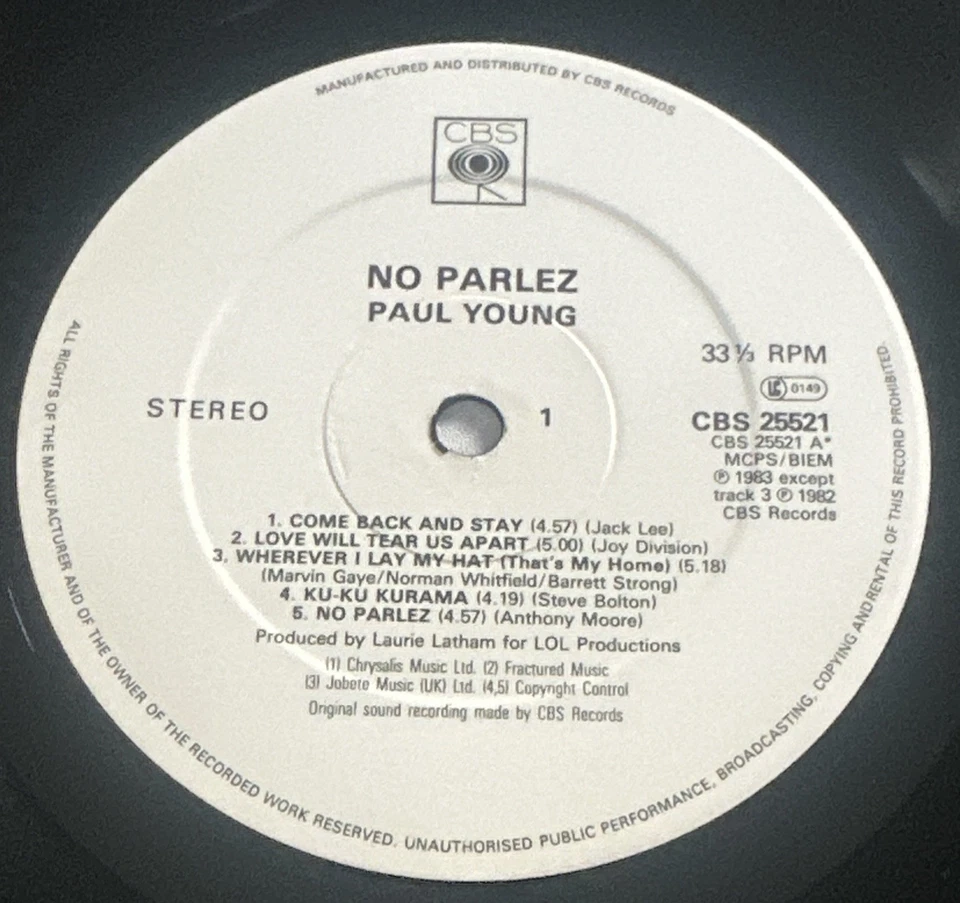 Paul Young No Parlez LP Album Vinyl Record 1983 CBS 25521 CBS  EX / VG+ - Image 4 of 4