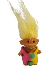 Wishnik Clown Troll Vintage 60s Long Yellow Hair Pink Green 3" Doll
